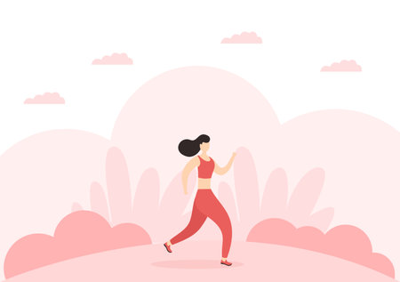 Jogging or Running Sports Background Illustration Men and Women for Active Body, Healthy Lifestyle, Outdoor Activitiesのイラスト素材