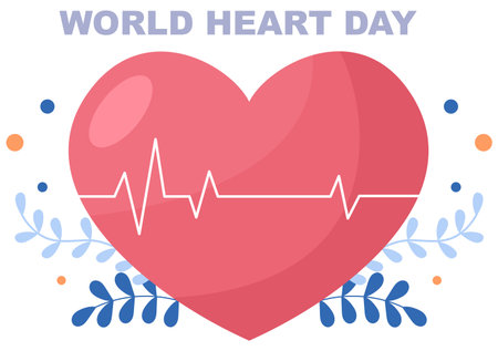 World Heart Day Illustration To Make People Aware The Importance Of Health, Care And Prevention Various Diseases. Flat Design Background Templateのイラスト素材