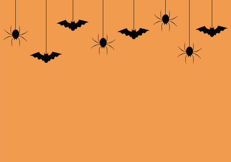 Halloween Night Party Background Landing Page Illustration With Witch, Haunted House, Pumpkins, Bats and Full Moon For Add Your Design Styleのイラスト素材