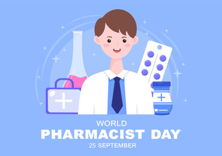 World Pharmacists Day Which Is Held on September 25th. Doctor, Medicine and Pills Concept. For Background, Banner or Poster Landing Page Vector Illustrationのイラスト素材