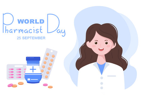 World Pharmacists Day Which Is Held on September 25th. Doctor, Medicine and Pills Concept. For Background, Banner or Poster Landing Page Vector Illustrationのイラスト素材