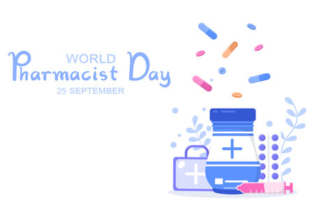 World Pharmacists Day Which Is Held on September 25th. Doctor, Medicine and Pills Concept. For Background, Banner or Poster Landing Page Vector Illustrationのイラスト素材
