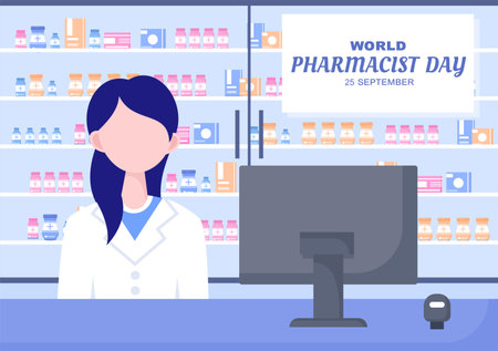 World Pharmacists Day Which Is Held on September 25th. Doctor, Medicine and Pills Concept. For Background, Banner or Poster Landing Page Vector Illustrationのイラスト素材
