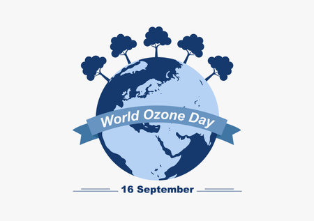 World Ozone Day is Commemorated Every September 16 To Raise Public Awareness About Of The Earth Layer And Protecting Environment. Background Vector Illustrationのイラスト素材