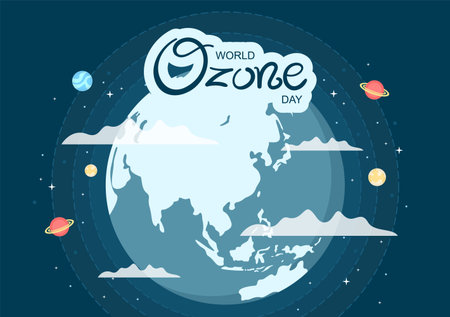 World Ozone Day is Commemorated Every September 16 To Raise Public Awareness About Of The Earth Layer And Protecting Environment. Background Vector Illustrationのイラスト素材