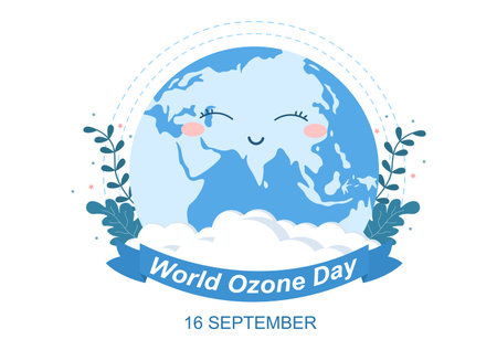 World Ozone Day is Commemorated Every September 16 To Raise Public Awareness About Of The Earth Layer And Protecting Environment. Background Vector Illustrationのイラスト素材