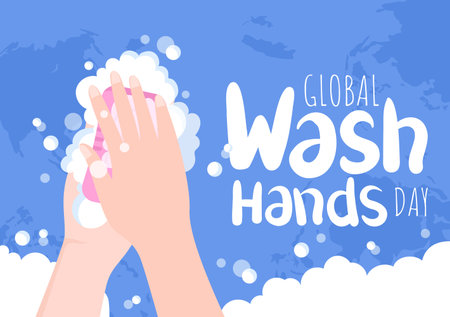 Washing Hands With Soap Water Bubbles, Daily Care, Disinfection So That Antibacterial And Hygiene. Background Vector Illustrationのイラスト素材