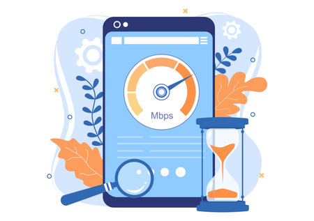 Website Loading Speed Optimization With Server, Web Programming, Mobile App Development, and Page Software. Background Vector Illustrationのイラスト素材