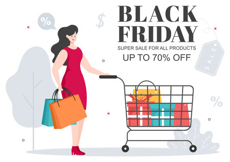 Black Friday Give Big Discount Sale For All Products with Gift Box, Ribbon, Balloon For Poster, Banner, Promotion or Background Vector Illustrationのイラスト素材