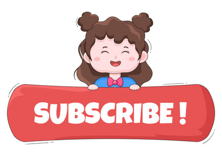 Subscribe, Share, Bell Notification Icon Button Background Vector Illustration with Cute Cartoon Character Flat Design for Blogging, Promotion. Social Media Postのイラスト素材