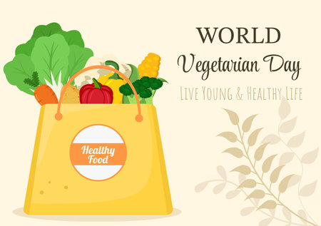 World Vegetarian Day Cute Cartoon Vector Illustration of Various Types of Vegetables or Fruits Such as Broccoli, Carrots, Tomatoes and Others for Maintain Healthのイラスト素材