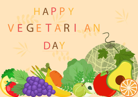 World Vegetarian Day Cute Cartoon Vector Illustration of Various Types of Vegetables or Fruits Such as Broccoli, Carrots, Tomatoes and Others for Maintain Healthのイラスト素材