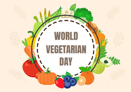World Vegetarian Day Cute Cartoon Vector Illustration of Various Types of Vegetables or Fruits Such as Broccoli, Carrots, Tomatoes and Others for Maintain Healthのイラスト素材