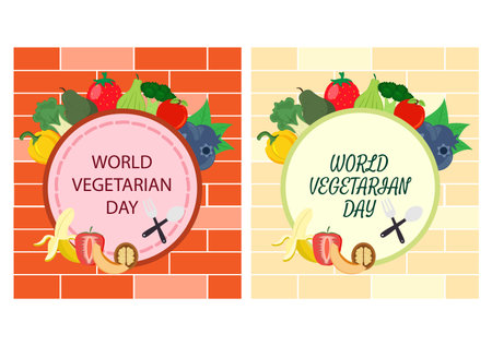 World Vegetarian Day Cute Cartoon Vector Illustration of Various Types of Vegetables or Fruits Such as Broccoli, Carrots, Tomatoes and Others for Maintain Healthのイラスト素材