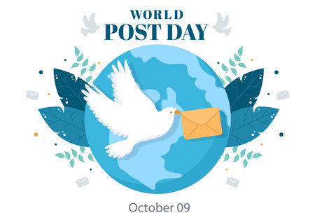 World Post Day Background Which is Celebrated on October 9 with Mail Box, Map, Bird or Letter for Greeting, Poster, Profile Photo. Vector Illustrationのイラスト素材
