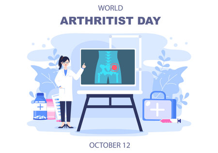 World arthritis day Background Which is Celebrated on October 12. Medical Treat Rheumatism, Osteoarthritis, X Ray Scan and Bone Health for Poster Vector Illustrationのイラスト素材