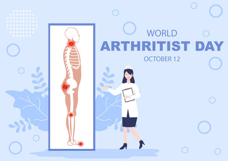 World arthritis day Background Which is Celebrated on October 12. Medical Treat Rheumatism, Osteoarthritis, X Ray Scan and Bone Health for Poster Vector Illustrationのイラスト素材