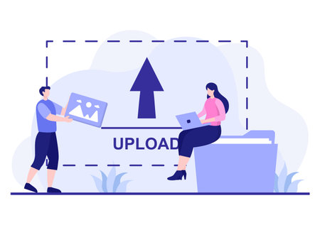 Upload Image Background of Online Devices Information and Data to Social Networks with Cloud Service or Loading Concept Vector Illustrationのイラスト素材