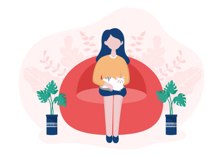 Relax at Home Vector Flat Illustration with People Sitting on the Sofa, Listening To Music, Playing Smartphone or Computer, Drinking Tea, Reading a Book, and Sleepingのイラスト素材