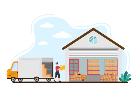 Cargo Shipping Container Logistics Delivery with the Concept of Delivering Goods Using Crane Ship, Truck or Plane Transportation. Background Vector Illustrationのイラスト素材