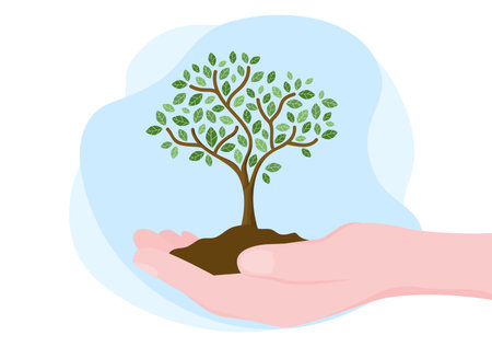 People Planting Trees Flat Cartoon Vector Illustration With Gardening, Farming and Agriculture Use Tree Roots or a Shovel For Caring Environment Conceptのイラスト素材