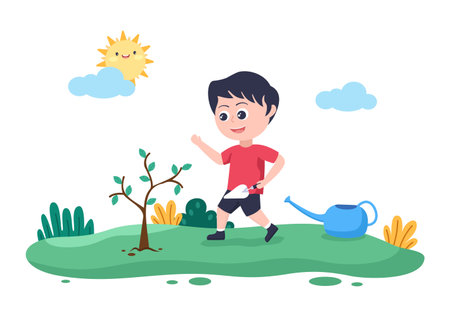 People Planting Trees Flat Cartoon Vector Illustration With Gardening, Farming and Agriculture Use Tree Roots or a Shovel For Caring Environment Conceptのイラスト素材