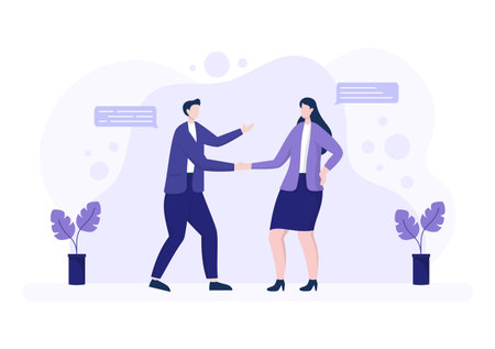 Two Businessmen Reach a Deal or Agreement Shaking Hands on Cooperation Contract as Successful Partners. Background Vector Illustrationのイラスト素材