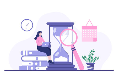 Planning Schedule or Time Management with Calendar Business Meeting, Activities and Events Organizing Process Office Working. Background Vector Illustrationのイラスト素材