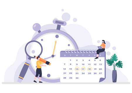 Planning Schedule or Time Management with Calendar Business Meeting, Activities and Events Organizing Process Office Working. Background Vector Illustrationのイラスト素材
