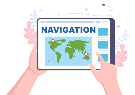 GPS Navigation Map and Compass on Location Search Application Shows the Position or Route you are Going. Background Vector Illustrationのイラスト素材