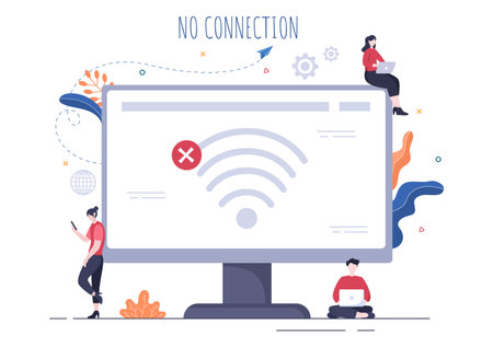 Lost Wireless Connection or Disconnected Cable, No Wifi Signal Internet, Page Not Found on Display Smartphone Screen. Background Vector Illustrationのイラスト素材