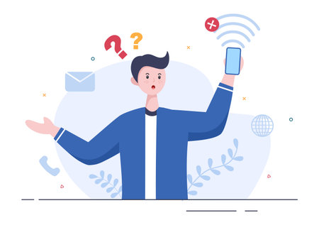 Lost Wireless Connection or Disconnected Cable, No Wifi Signal Internet, Page Not Found on Display Smartphone Screen. Background Vector Illustrationのイラスト素材