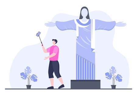 Travel to Brazil Background Vector Illustration. Time to Visit the Icon Landmarks of these World Famous Tourist Attractions of the Countryのイラスト素材