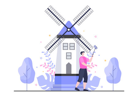 Travel to Netherlands Background Vector Illustration. Time to Visit the Icon Landmarks of these World Famous Tourist Attractions of the Countryのイラスト素材