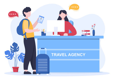 Travel Agency Background Vector illustration. People Visit the Landmarks of these World Famous Tourist Attractions using Plane, Car or Boat Transportationのイラスト素材