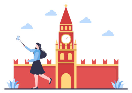 Travel to Russia Background Vector Illustration. Time to Visit the Icon Landmarks of these World Famous Tourist Attractions of the Countryのイラスト素材