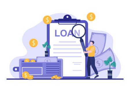 Mortgage Loan Debt Instruments that are Secured by Property Assets such as Real estate Services, Rent, Buying Home or Auction House. Background Vector illustrationのイラスト素材