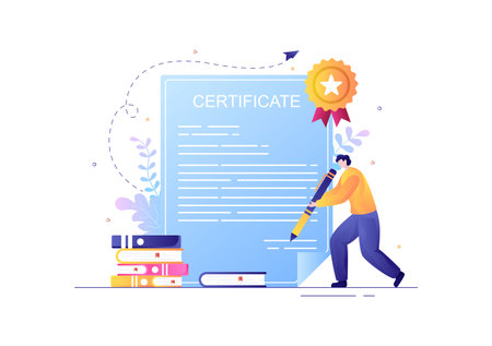 Certificate Document Icon with License Badge, Diploma and Medal for Website, Poster or Brochure Background Vector Illustrationのイラスト素材