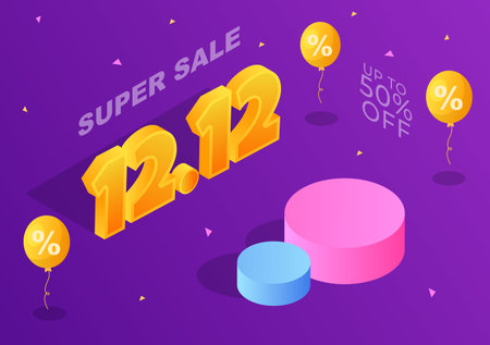 Special 12.12 Shopping Day with Super Sale Discount Poster or Banner Vector Illustration For Marketing Business Promotion Last Month of the Yearのイラスト素材