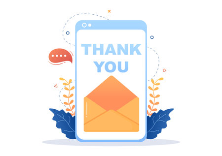 Email Thank You Banner flat illustration with Envelope Greeting Card and Text Thanks Vector Backgroundのイラスト素材