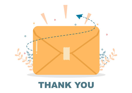Email Thank You Banner flat illustration with Envelope Greeting Card and Text Thanks Vector Backgroundのイラスト素材