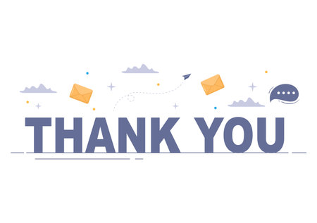 Email Thank You Banner flat illustration with Envelope Greeting Card and Text Thanks Vector Backgroundのイラスト素材