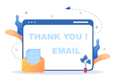 Email Thank You Banner flat illustration with Envelope Greeting Card and Text Thanks Vector Backgroundのイラスト素材