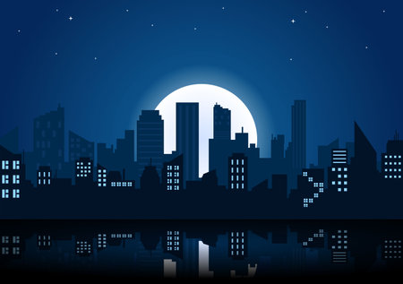 Modern City Landscape Buildings and Architecture Real Estate Silhouette Vector Background Illustration in Line Simple Geometric Flat Styleのイラスト素材