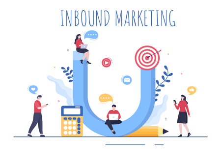 Inbound Marketing Business Vector Illustration with Magnet Design to Attract Customers Offline or Online for Web or Posterのイラスト素材