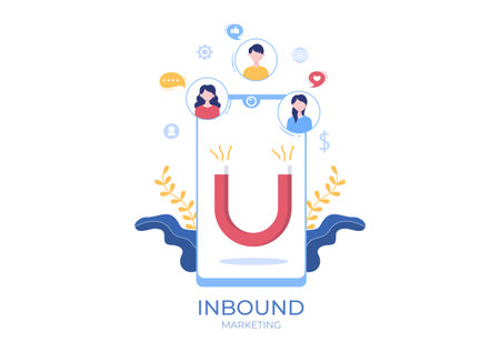 Inbound Marketing Business Vector Illustration with Magnet Design to Attract Customers Offline or Online for Web or Posterのイラスト素材