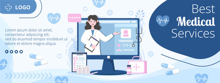 Medical Healthcare Flat Design Illustration Cover Editable of Square Background Suitable for Social media, Feed, Card, Greetings, Print and Web Internet Ads Templateのイラスト素材