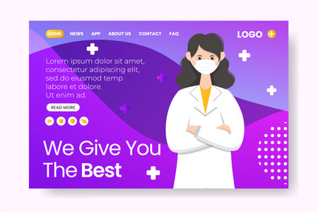 Medical Healthcare Landing Page Template Flat Design Illustration Editable of Square Background Suitable for Social media, Feed, Card, Greetings and Web Internet Adsのイラスト素材