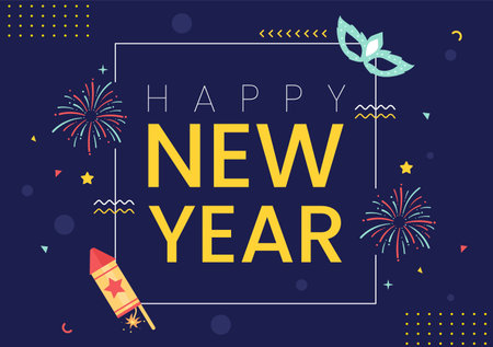 Happy New Year 2022 Template Flat Design Illustration with Ribbons and Confetti on a Colorful Background for Poster, Brochure or Bannerのイラスト素材