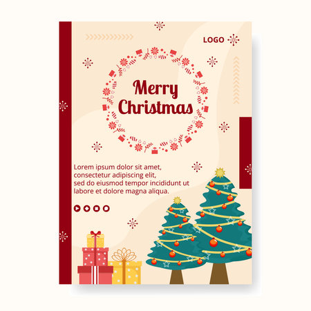 Merry Christmas Day Poster Template Flat Design Illustration Editable of Square Background Suitable for Social media, Card, Greetings and Web Internet Adsのイラスト素材